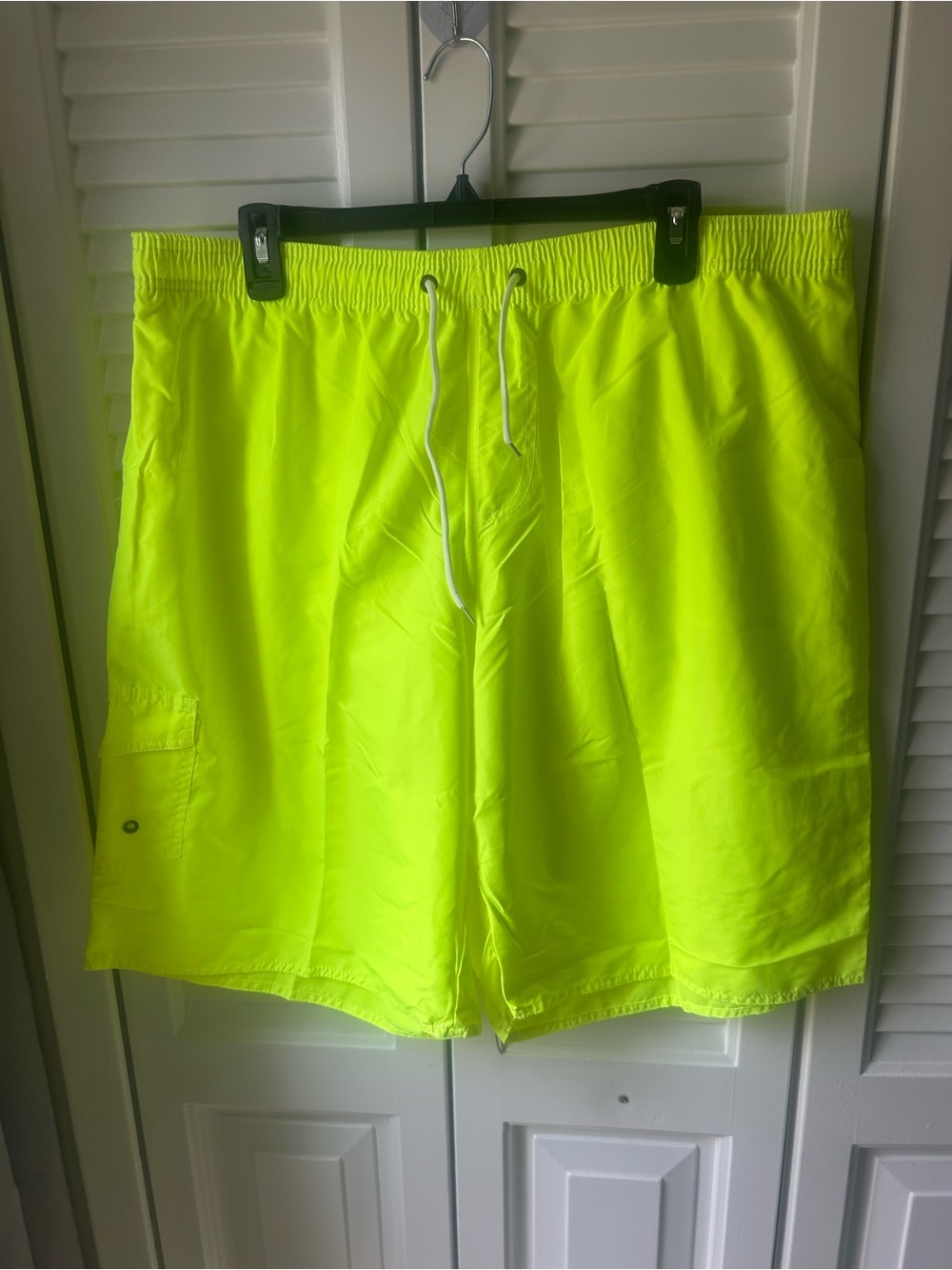 Men's Neon Yellow Swim Board Shorts with Drawstring Waist